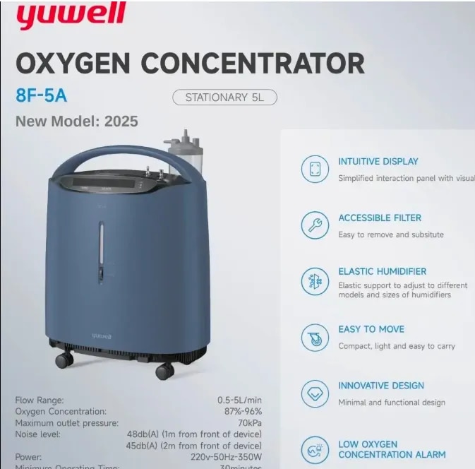 Yuwell 8F-5A Oxygen Concentrator With 3 years Warranty 2025 image 1