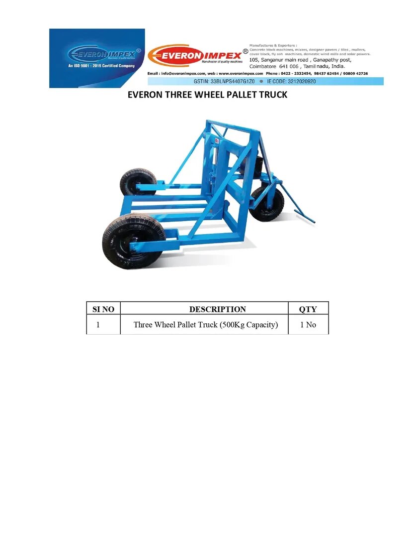 3 Wheel Trolley (500 kg) Manufacturers in Coimbatore image 1
