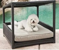 Wicker Rattan Pet Dog Bed with Canopy image 1