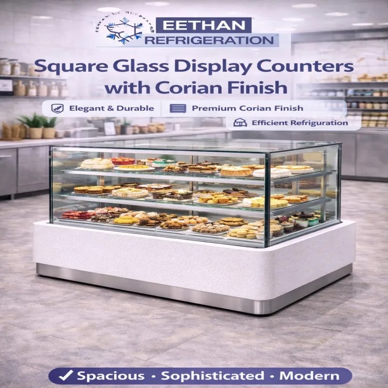 Square Glass Display Counters with Corian Finish image 1