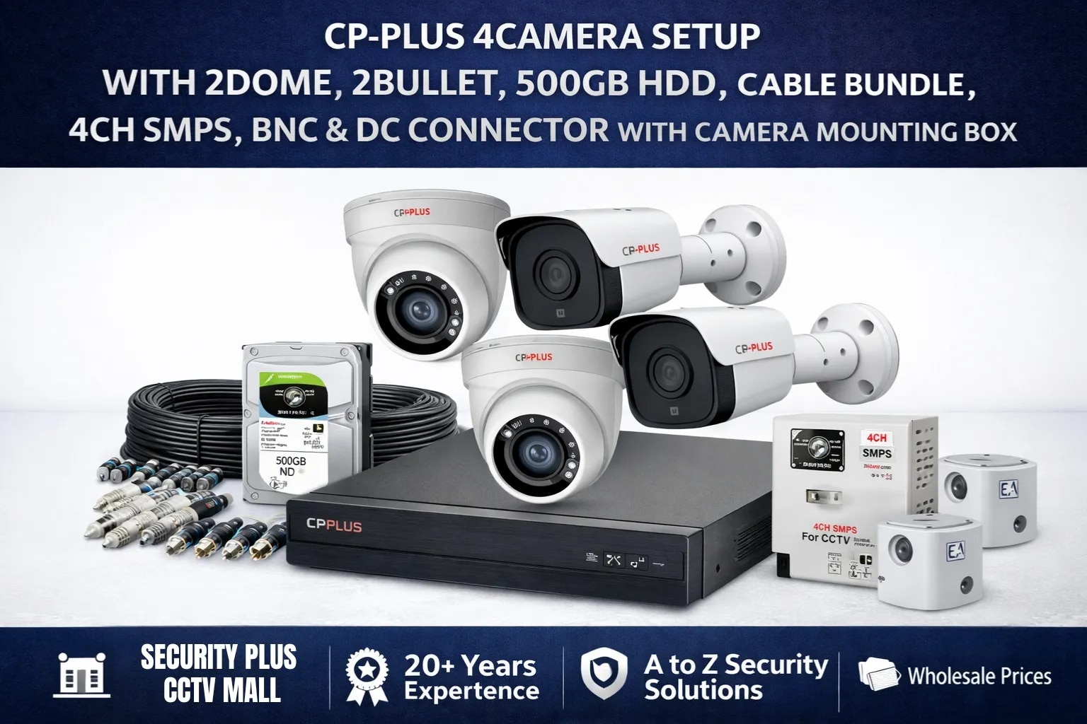 CP PLUS 2.4MP HD CCTV Combo Kit – 4 Camera Security System with 4 Channel DVR, 1TB HDD, Dome & Bulle image 1