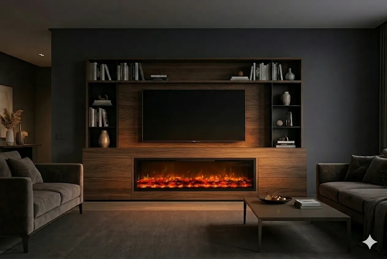 Electric Fireplace with realistic wooden logs & fire color flames, Without Heater (48x12inch) image 1