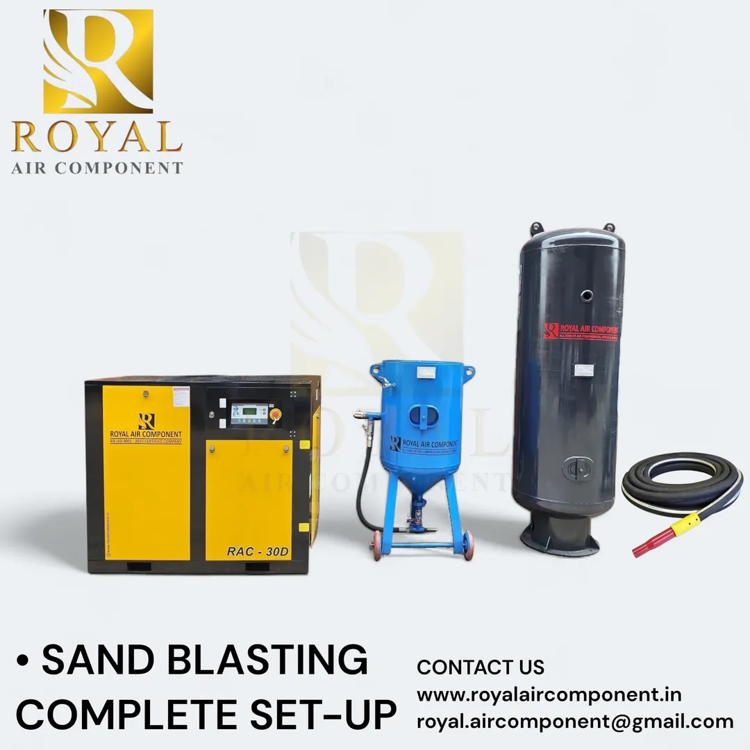 Screw Air Compressor with Air Receiver Tank & Sand Blasting Hopper – Complete Setup image 1