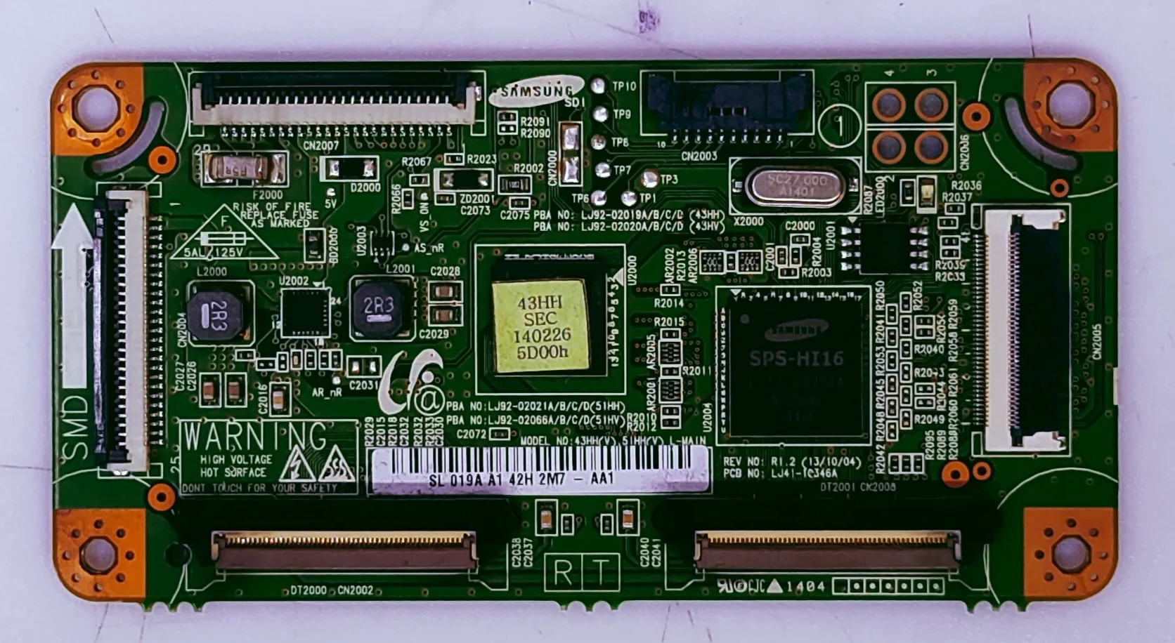 Samsung Plazma PA43H4900AR Logic Board Part No. SL 019A A1 2H 2M7-AA1 image 1
