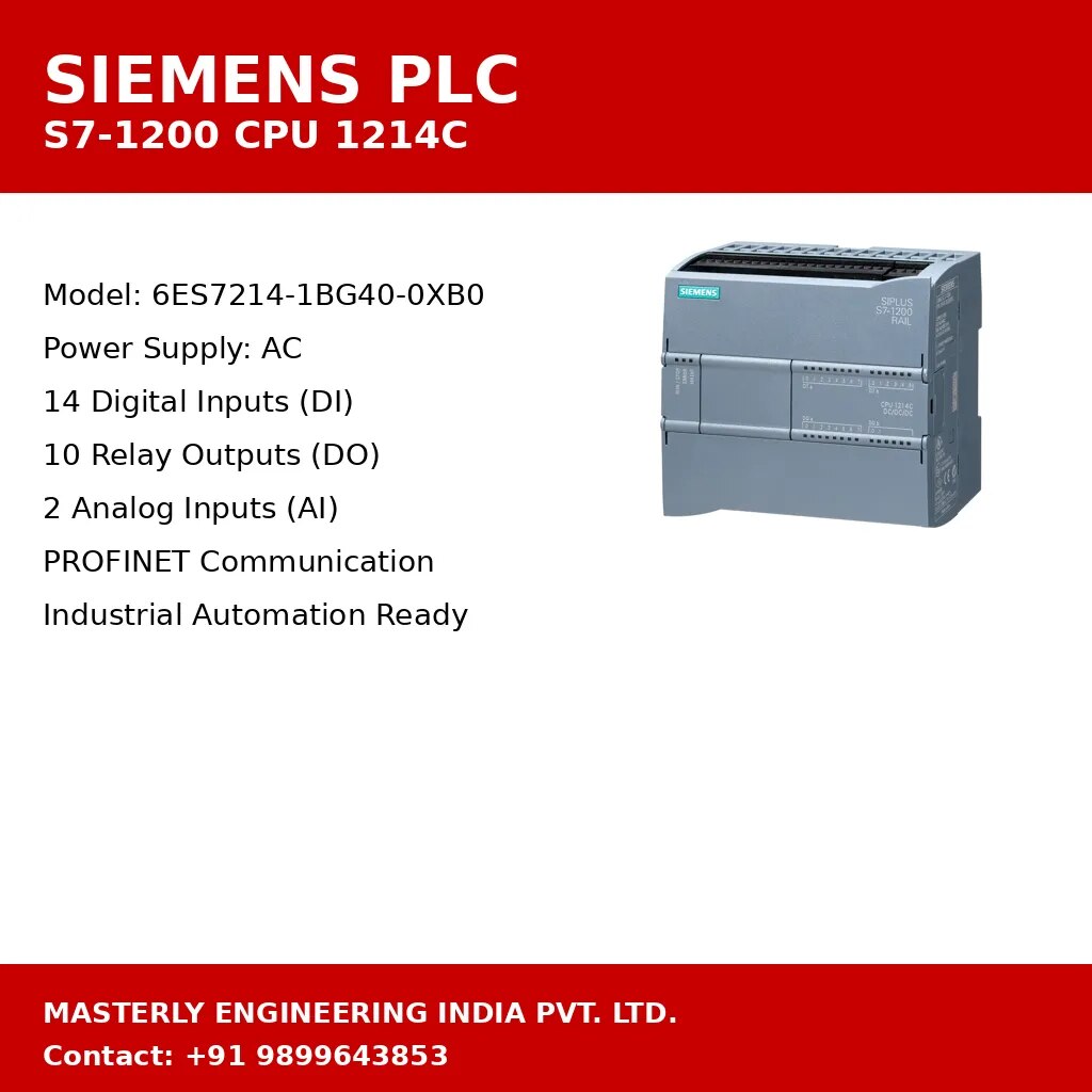 Siemens PLC 6ES7214-1BG40-0XB0 SIMATIC S7-1200, CPU 1214C, compact CPU, AC/DC/relay, onboard I/O: 1 image 1