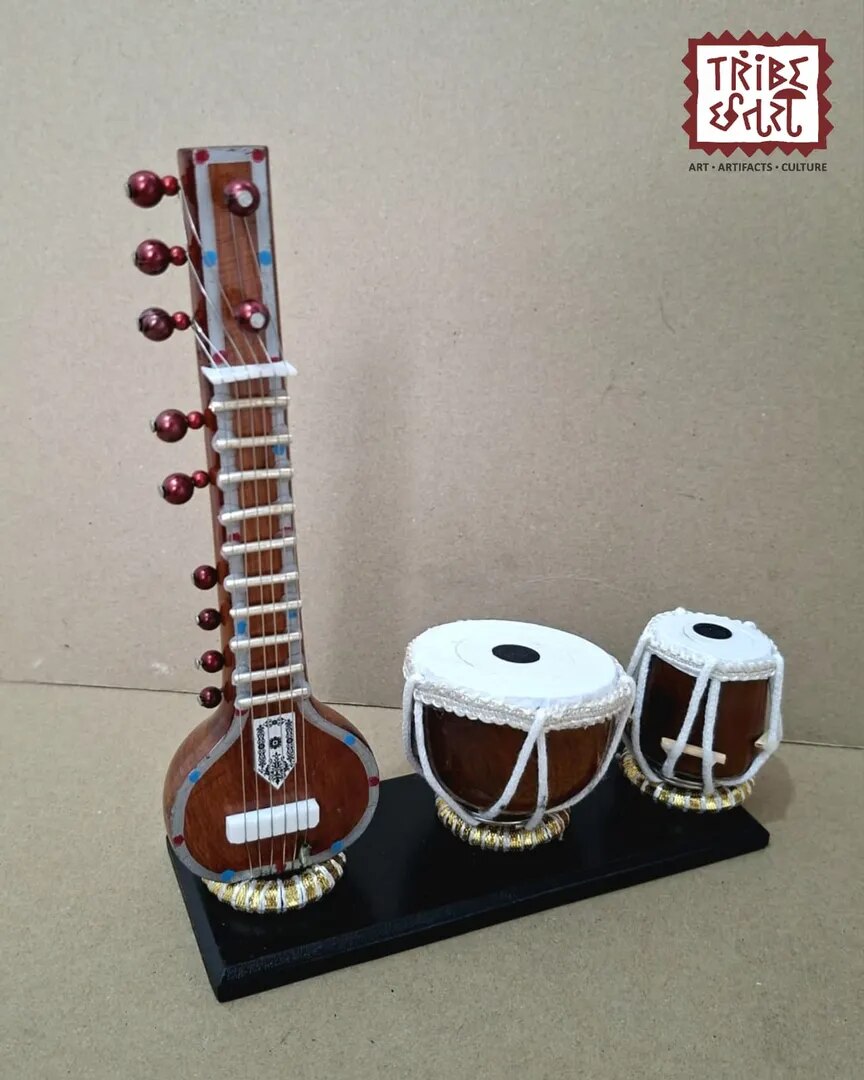 Wooden Miniature Sitar Tabla Set image 1