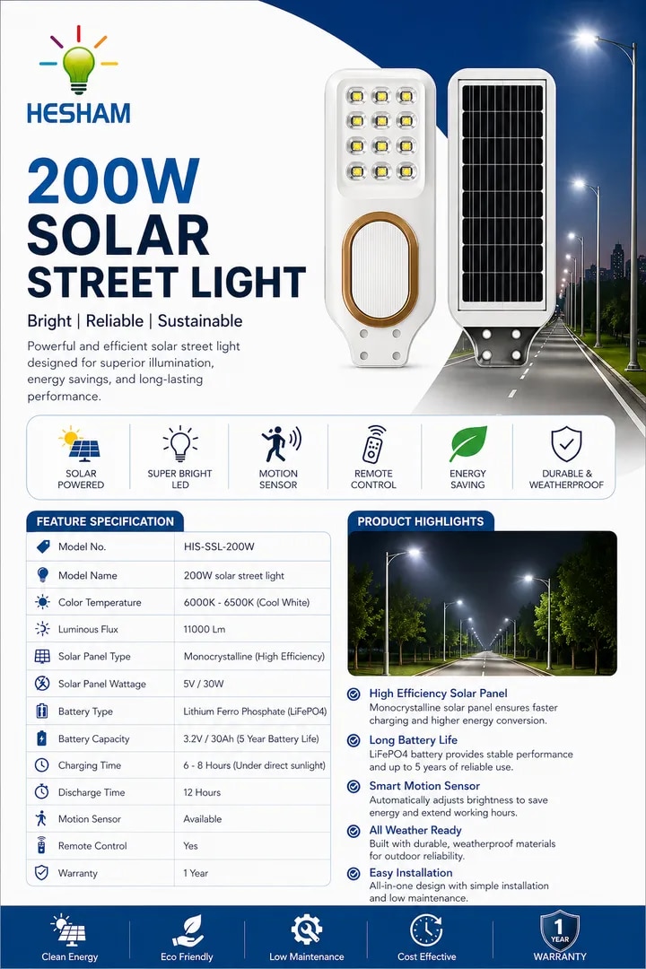 200W SOLAR STREET LIGHT(HIS-SSL-200W) image 1