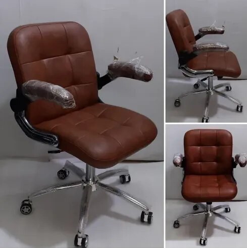 Brown Leather Office Low Back Revolving Chair image 1
