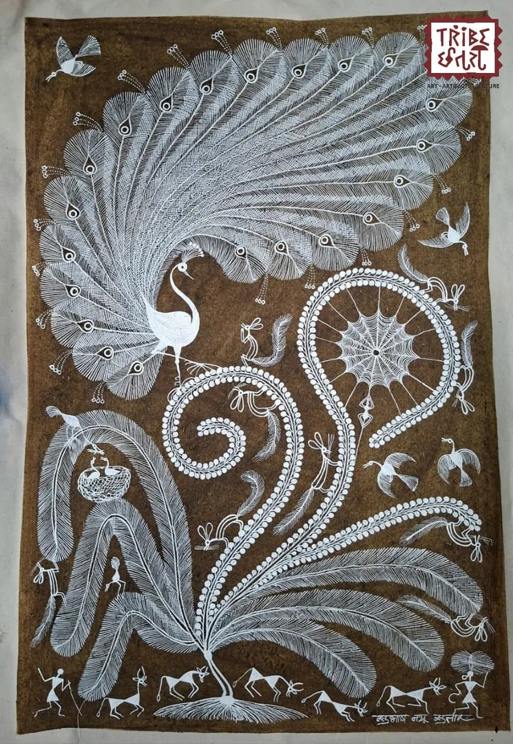 The Royal Peacock in Warli Elegance image 1