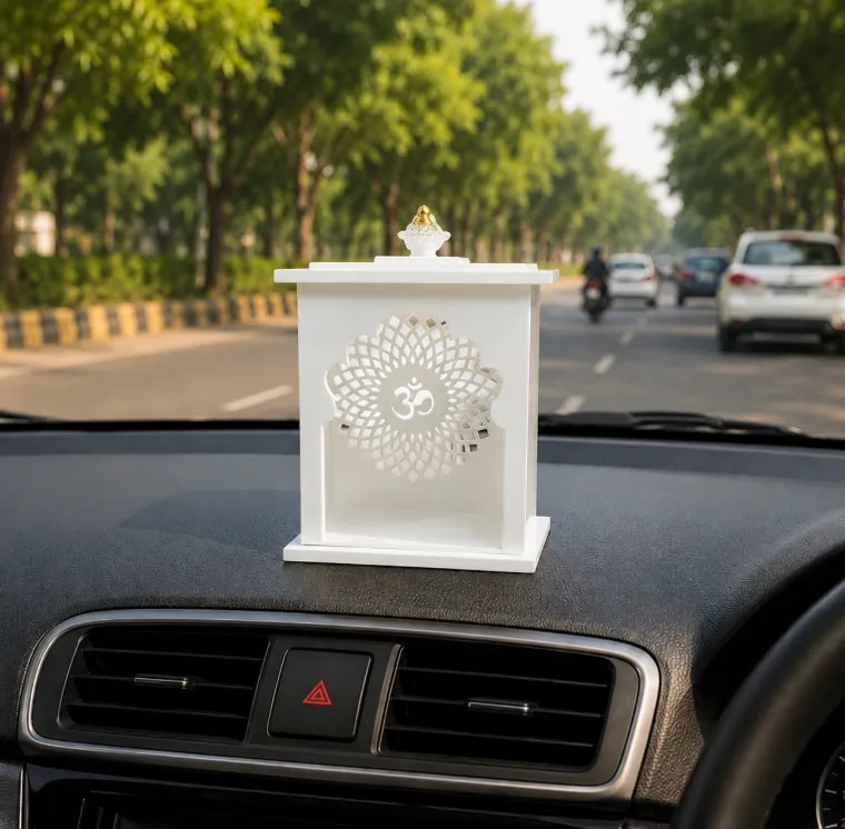 White Acrylic Car Dashboard Small Mandir image 1