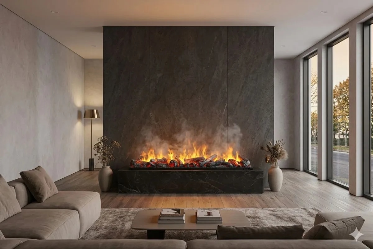 Luxury Charcoal Water Vapor Fireplace with Handcrafted Wooden Charcoal Logs (1200mm) image 1