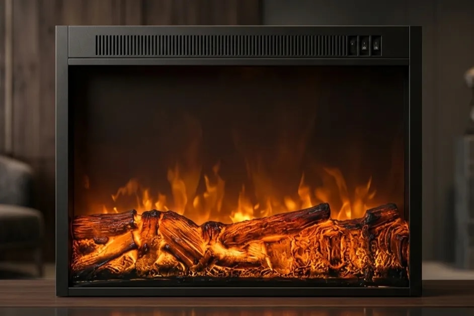 Modern Electric Fireplace Heater with Realistic LED Flame Effect (27x24) image 1
