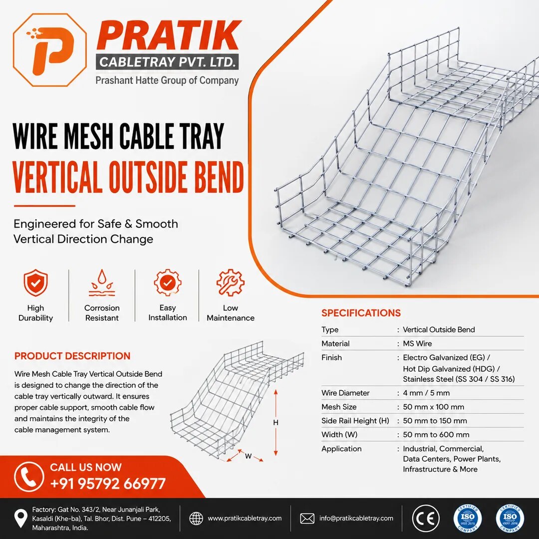 Wire Mesh Cable Tray Vertical Outside Bend image 1