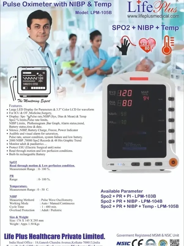 LifePlus LPM‑105B Pulse Oximeter with NIBP & Temperature image 1