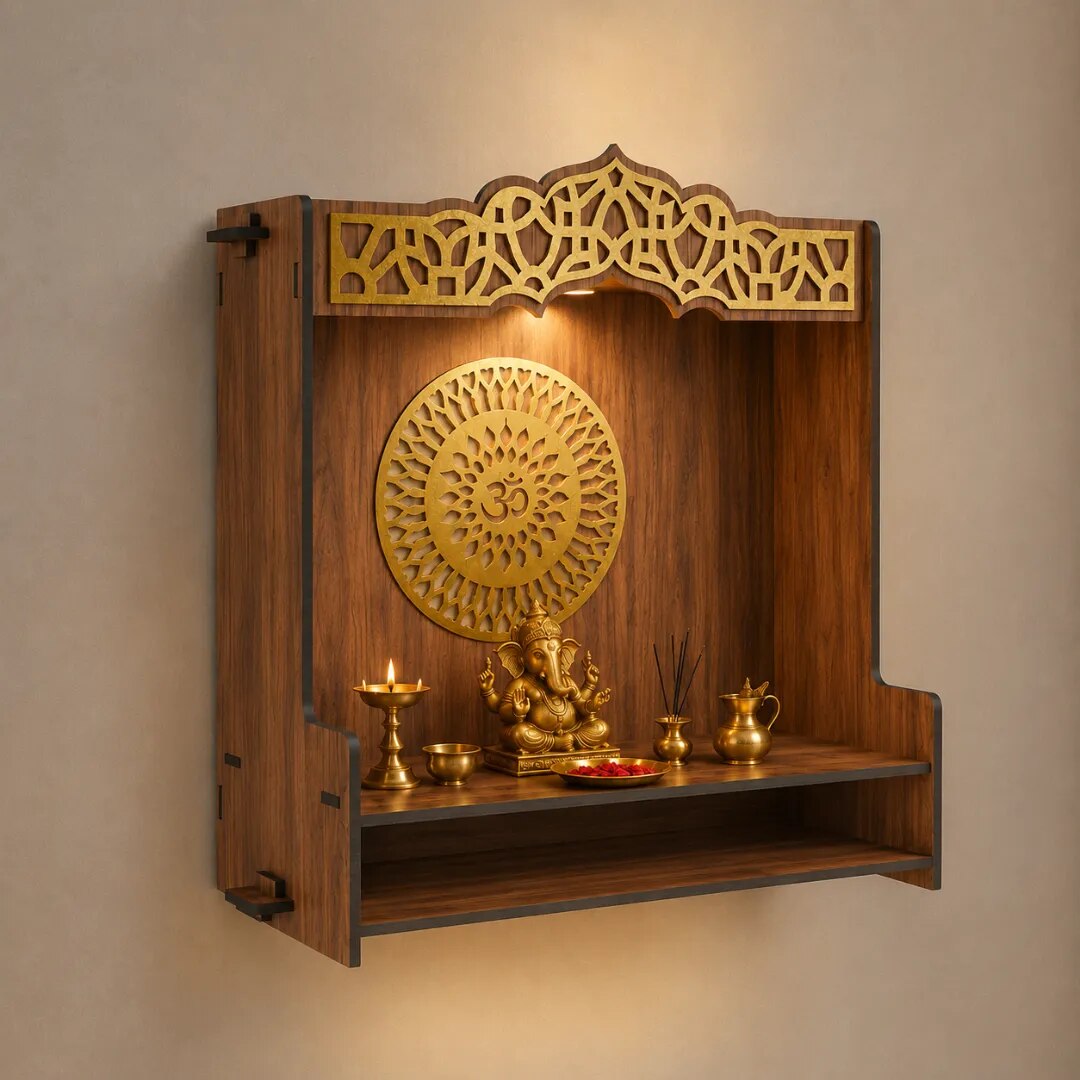 Nived Ganga Spotlight Mandir Walnut image 1