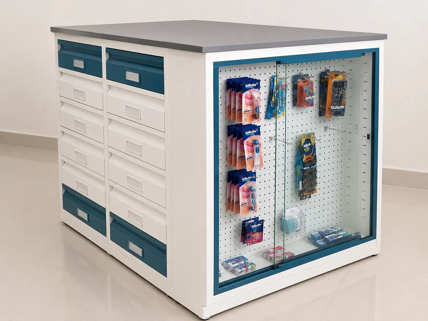 Center Table Both Side Drawer & Front Showcase with Hooks image 1