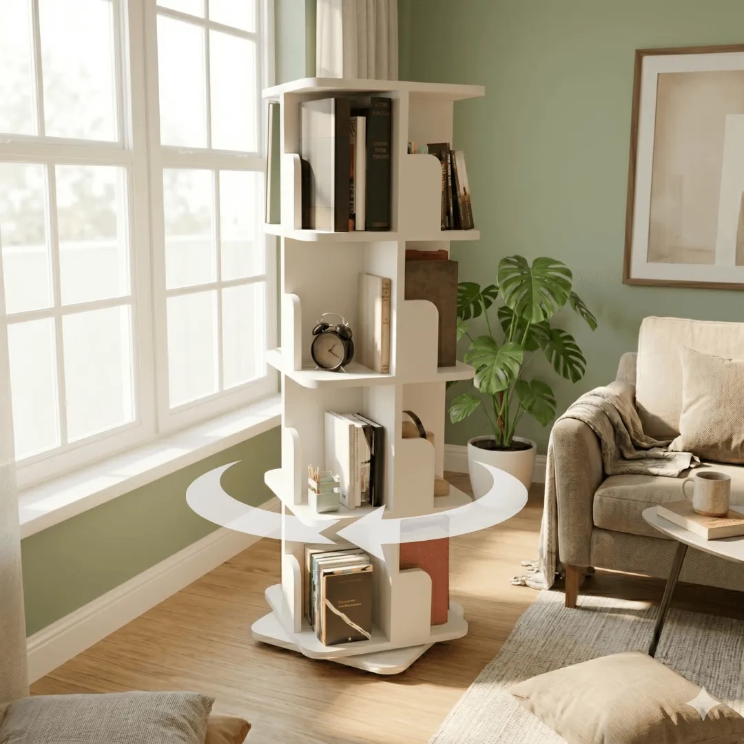 Revolving Book Shelf 15 Inch (White) image 1