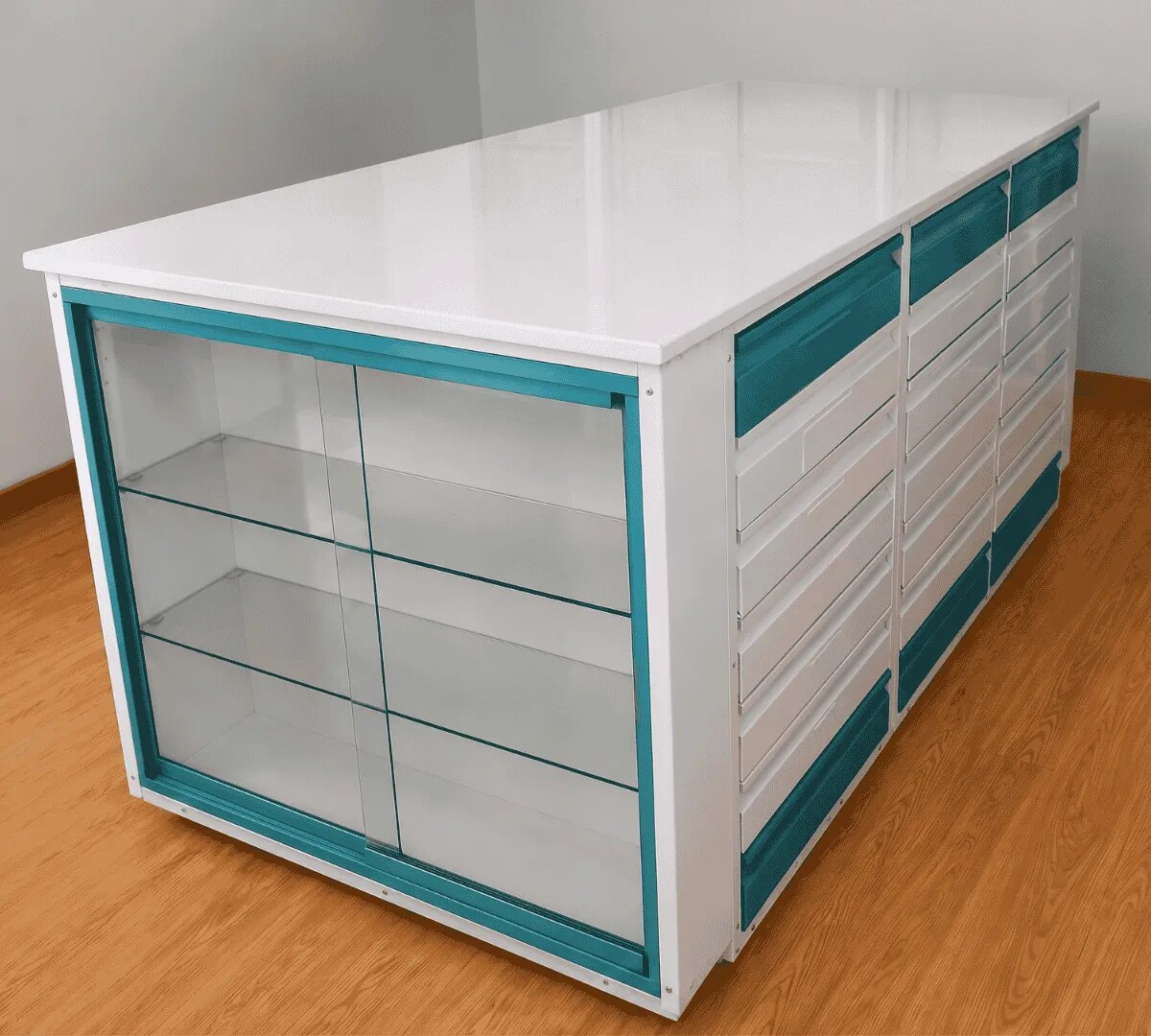 Center Table Both Side Drawer & Front Showcase with Shelf image 1