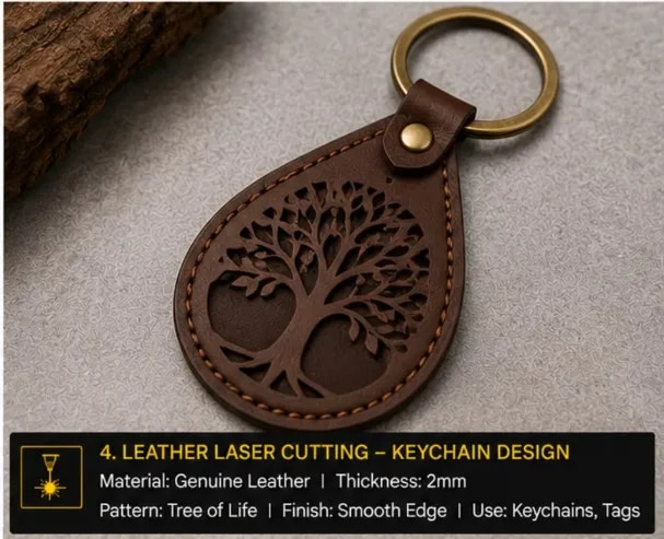 Leather Laser Cutting – Keychain Design image 1