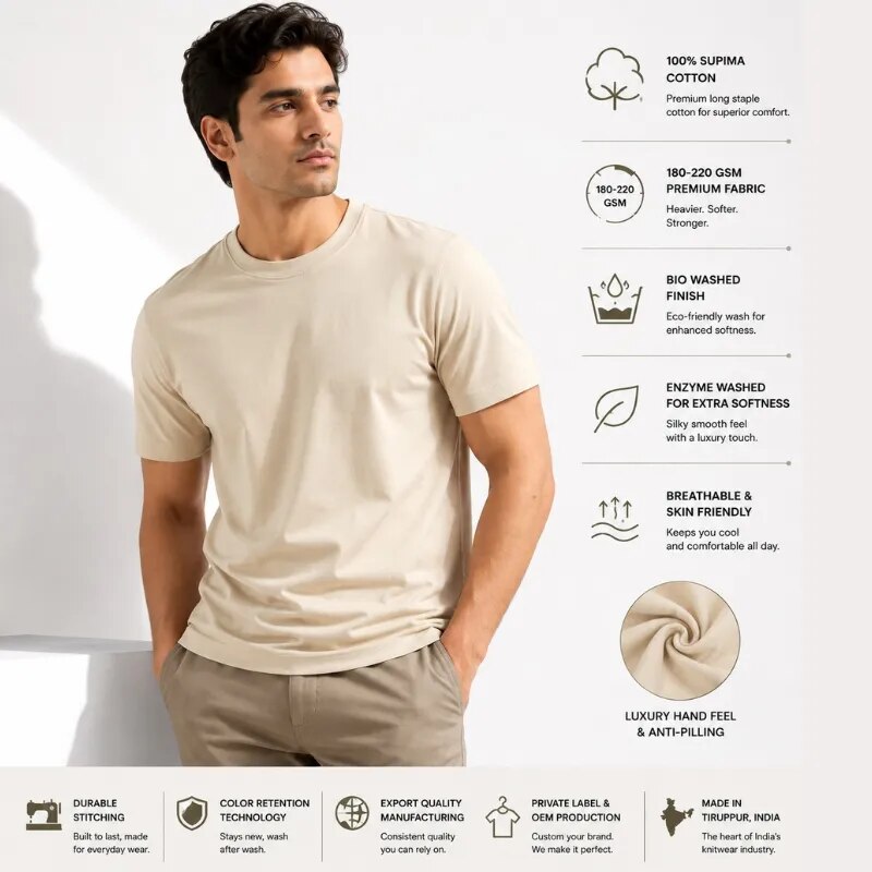 Primora Premium Supima Cotton T-Shirt for Men | 100% Ultra Soft & Breathable Luxury Tee image 1