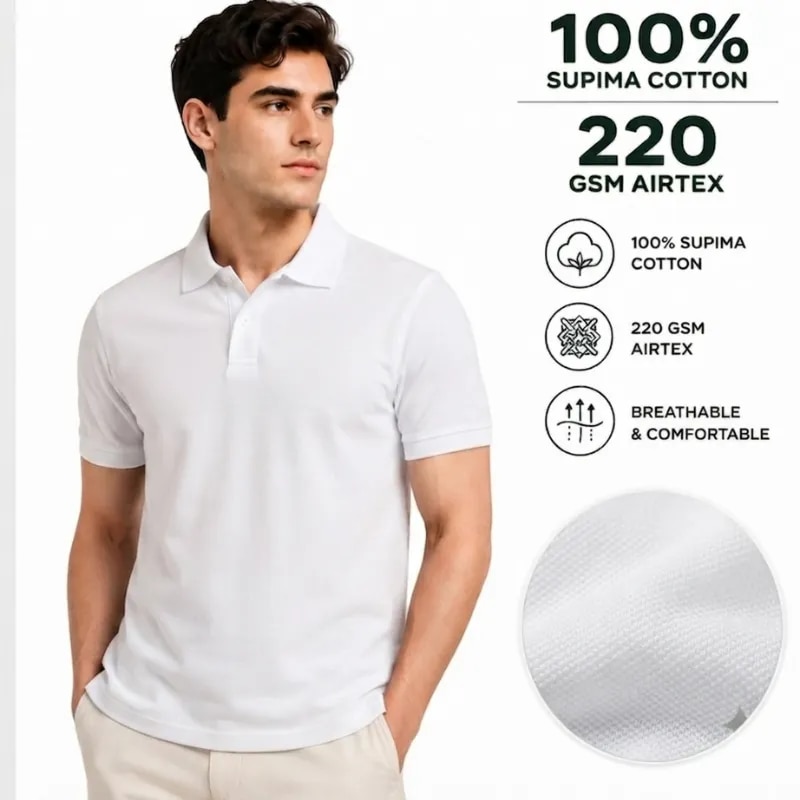 Primora Premium Cotton white Polo T-Shirt | 100% Ultra Soft & Breathable Men's Tee image 1