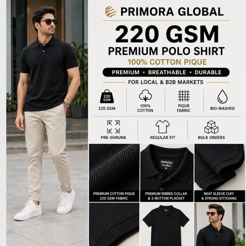 Primora Premium Cotton Black Polo T-Shirt | 100% Ultra Soft & Breathable Men's Tee image 1