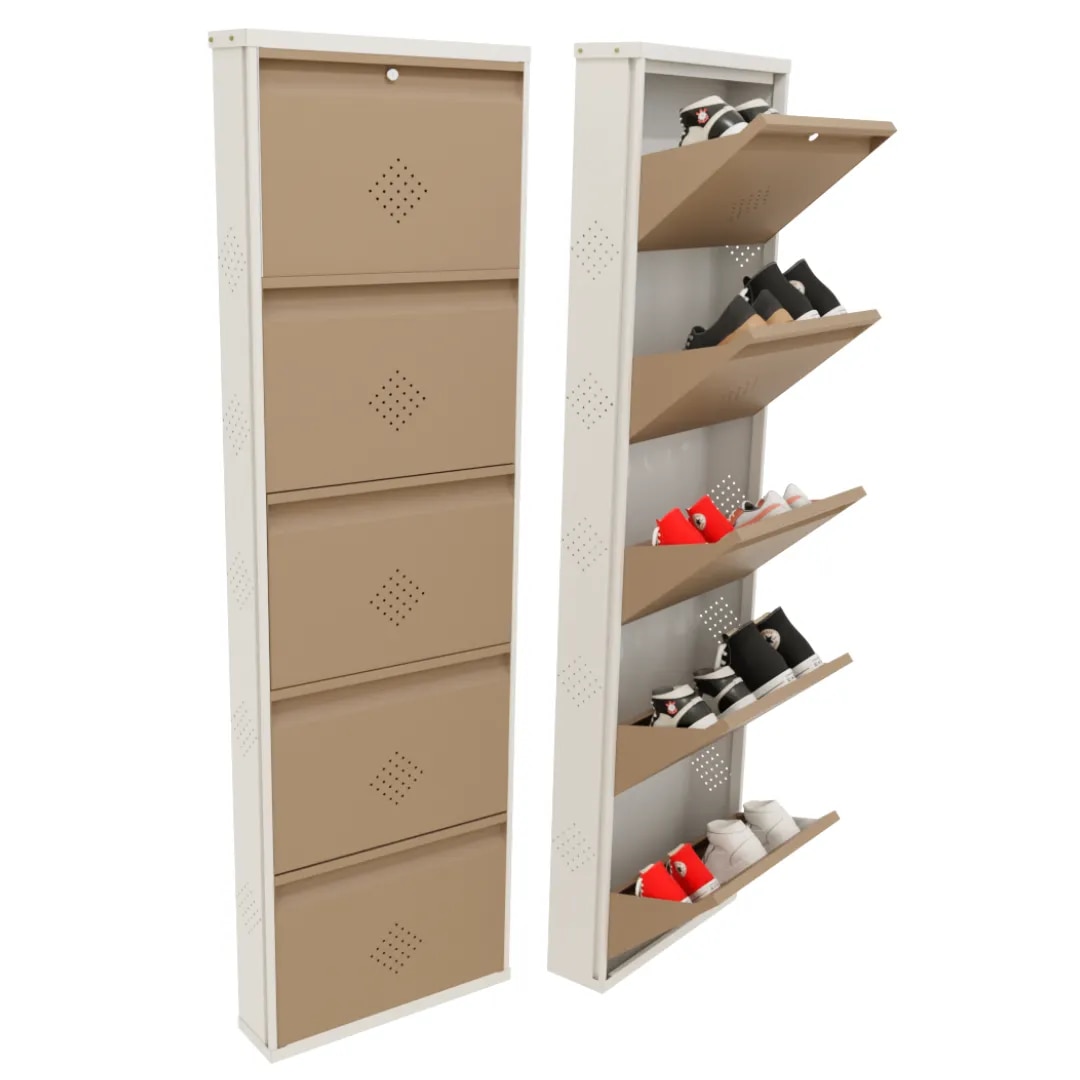 5 Tier Metal Shoe Rack (Biscuit) image 1
