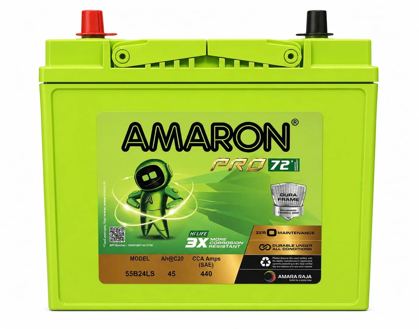 Honda Car Battery Amaron 55B24LS Pro 45AH image 1