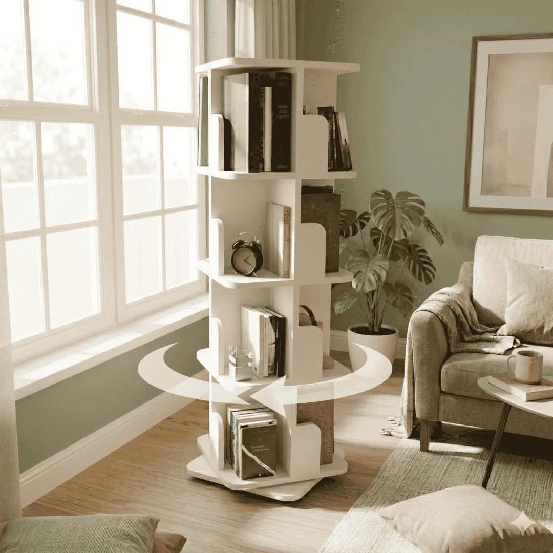 Revolving Book Shelf 15 inch -White image 1