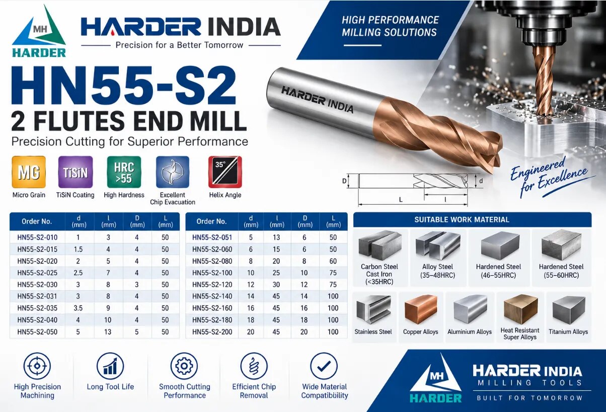 HN55-S2 2 Flutes End Mill image 1