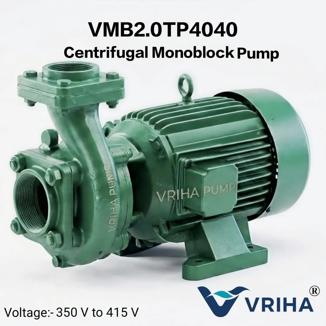 Vriha 2 HP Three Phase Monoblock Pump | 350-410V Centrifugal Water Pump | 40x40 MM l VMB2.0TP4040 image 1
