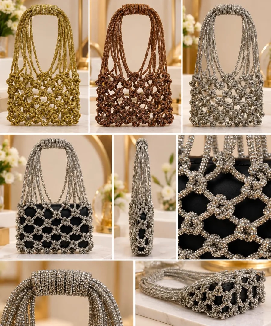 Rhinestone Fishnet Bucket Bag image 1