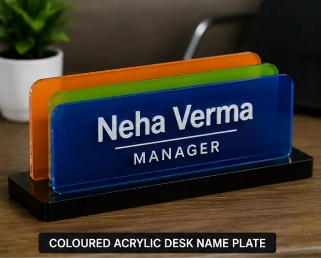 Coloured Acrylic Desk Name Plate image 1