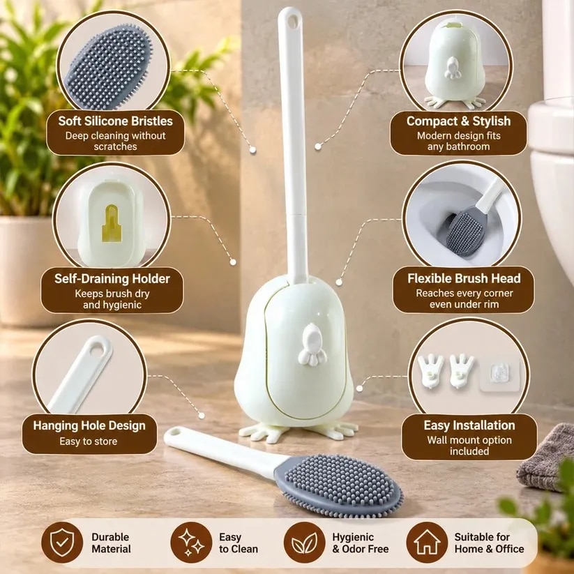 Toilet Cleaning Brush Set with Silicone Bristles and Wall Mounted Storage Holder (19380) image 1