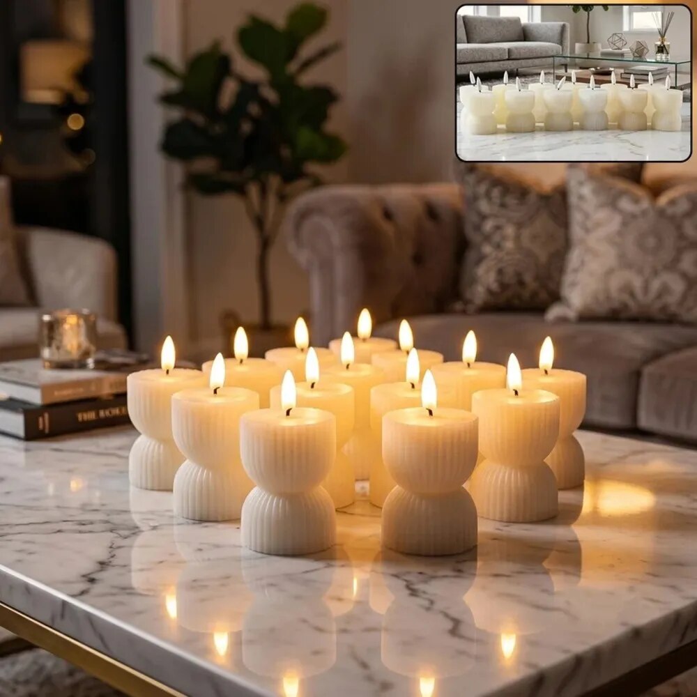 Flameless LED Decorative Candle Set Realistic Flame Ribbed Design (14529) SET image 1