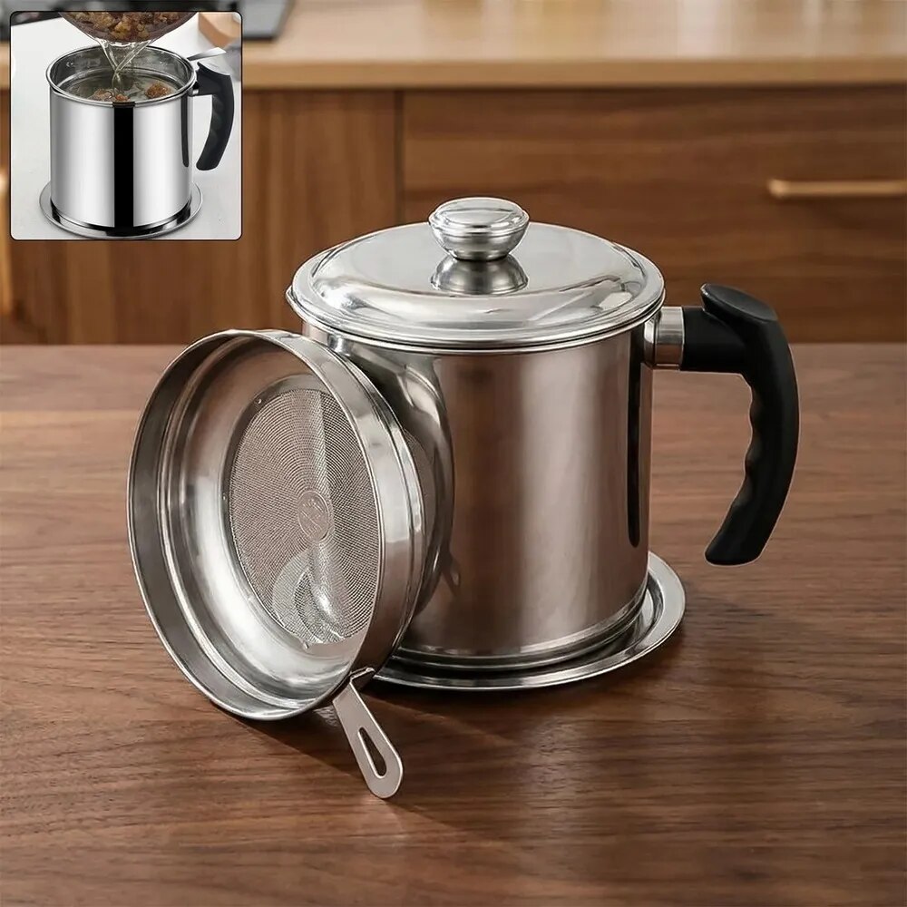 Stainless Steel Oil Filter Pot 1.3L Durable & Reusable (10974) image 1