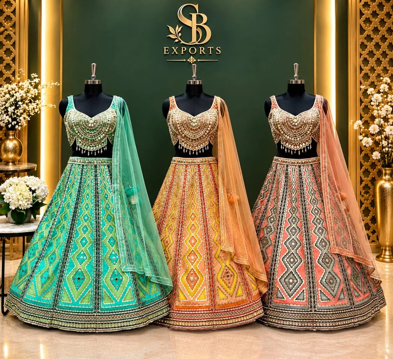 Geometric Mirror & Thread Embroidered Silk Lehenga Choli Set image 1