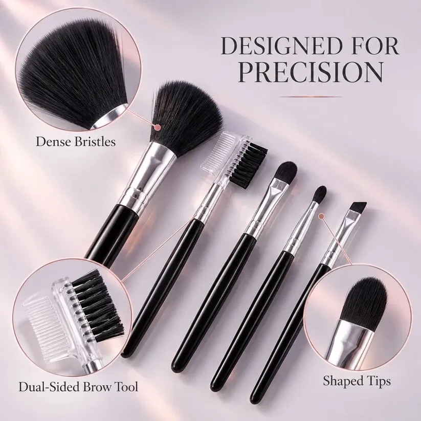 Mini Makeup Brush Set for Face Eye Brow and Lip Makeup with Compact Tools (5 Pc) (23778) image 1