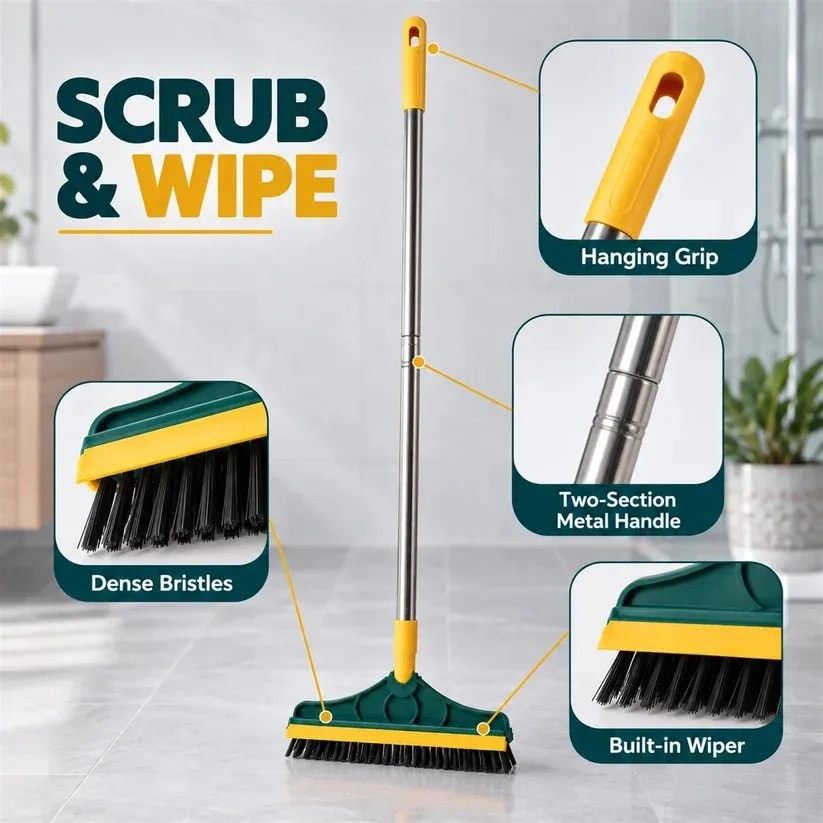 2 in 1 Floor Cleaning Brush with Wiper and Long Handle (1 Pc) (7928) image 1
