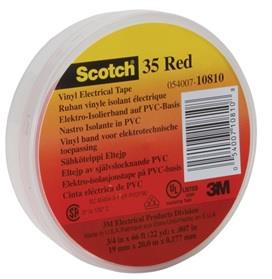 Scotch® Vinyl Electrical Tape 35 is a 7-mil thick polyvinyl chloride (PVC) color-coding tape. It operates over a wide range of temperatures – between 32–220°F (0–105°C). Outstanding electrical and mechanical properties make this tape excellent for use in phase identification, color coding of motor leads and piping systems, and for marking safety areas.• 7-mil thick polyvinyl chloride (PVC) color-coding tape• Temperature range of 32–220°F (0–105°C)• Excellent for use in phase identification, color coding of motor leads and piping systems, and for marking safety areas• Abrasion- and weather-resistant• Flame-retardant; resists UV rays, abrasion, moisture, alkalies, solvents, many acids• Stretches to conform to virtually any shape• UL Listed and CSA Certified