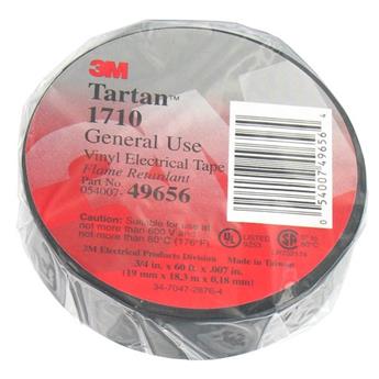 3M™ Tartan™ 1710 Vinyl Insulating Tape offers good resistance to abrasion, moisture, alkalis, acid, copper corrosion and varying weather conditions (including ultraviolet). UL Listed and is flame-retardant. For the distributor nearest you, call 1-800-676-8381