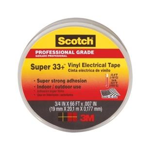 Details•	Adhesive Material - Rubber Resin•	Backing Material - Polyvinyl Chloride•	Tape Grade - Premium•	Tape Type - Vinyl•	Operating Temperature - 0–220°F (-18–105°C)•	RoHS 2011/65/EU - Yes•	Specifications - ASTM D 3005 type 1World’s#1 professional grade vinyl electrical tape, Scotch® Super 33+™ Vinyl Electrical Tape is a premium grade, 7 mil thick, all-weather vinyl-insulating tape. It is designed to perform continuously between a temperature range of 0–220°F (-18–105°C). 