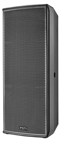 Description The POPE Professional® TH-612, TH-615, TH-622, TH-625, TH-635, TH-615B and TH-618B loudspeakers are designed for near field applications in distributed sound reinforcement and small outdoor venues. The system is based on low frequency drivers with Neodymium temperature resistance high frequency compression driver coupled to horn. The enclosure is trapezoidal shape to reduce cabinet reflection causing colorations. The enclosure made of 15 mm plywood glued together in conjunction with dado joints to assure the highest quality of robustness. Two Neutrik® Speakon® 4 pole connectors assure reliable connections and passive network utilizing polypropylene capacitors is used to reduce hysterics effects. Specifications Model TH-625 Article No. #10042 Class 2*15
