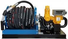 High flow supply kit with mechanical meter and hose-reel.Flow: from 200 to 1,000 l/minAssembly:with or without hose-reelwith or without litre presetElectronic meter with GK-7 own consumption controller (available) and communication to control software FEATURESMETERPositive displacement meter;Designed for liquid measurement both in transfer and process control;The absence of wear, from no metal-to-metal contact inside the chamber, eliminates any deterioration in accuracy and provides a long service life;It has built in an air eliminator;High accuracy and repeatabiliy over the widest range of flow, superior accuracy at constant flow;Low maintenance, no metal-to-metal contact in measuring chamber, long life service;Aluminium body · Viton seal;Register in gallons and litres;It includes a strainer with a mesh of 80/170 μm (micron).*The pulser version is also available.PUMPBedplate vane pumps of high flow, self-suction, positive displacement, constant flow, inaudible and heavy-duty;The transfer is quick, uniform and inaudible;The pump has built-in bypass valve;Available with IP-55 or ATEX motor.Supplier in - Mumbai, Bangalore, Vapi, Surat, Rajkot, Bihar, Kanpur, Kerala, Jaipur-Rajasthan, Chennai, Pune, Nagpur, Nashik, Chandigarh, Delhi, Amritsar, Jalandhar and Kolkata