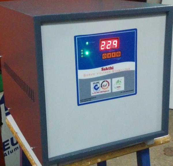 Brand Name:SAKTHIFrequency: 47- 53 HzRating: 1 KVA to 1500 KVATemperature Range: 0° to 55° CSpecifications Met As per IS : 9815 : 1994Output Voltage: 230 V, ±1%Connection Type Star / StarPhase Single PhaseInsulation Class BNumber of Items in Pack 1