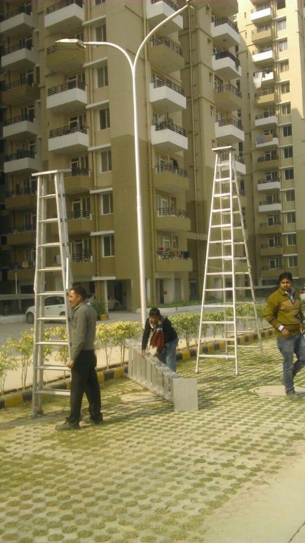 AQPC MODEL No: 1001 “ AQPC” ALUMINIUM general purpose standard folding ladder made out of Extruded, Tested Quality Hindalco make ALUMINIUM Section of size • 66mm x 31mm x 3mm thick approx. with steps made out of • aluminum fluited pipe of size 25mm dia approx. • At required distance of 300 mm apart on one side and the supporting side also made of aluminum fluited pipe of size 25mm dia approx. at the alternate distance with servicemen's platform on the top and four rubber shoes U at the legs bottom end to make the ladder non slippery and sturdy.AVAILABLE IN ALL SIZE FROM 4ft TO 20ft