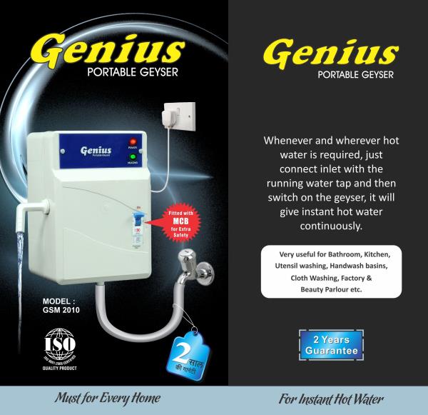 Genius geyser are a very efficient product for increasing the temperature of water. We have complete range of geyser.Hot water in just 4 seconds.In a short span of time, we have become a major manufacturer, wholesaler and supplier of a wide gamut of Instant Water Heater in Indore. Our offered water heaters are designed and manufactured with the help of technologically advanced machines and equipment at our state of the art production wing. Instant water heater comes with two year guarantee which is operated by electricity. Our range of water heaters is manufactured keeping in mind all the prevailing quality norms of the industry. Our range of Instant Water Heater is best known for long duration and thus is highly appreciated by our esteemed clients.