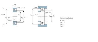 1207 ETN9 Self-aligning ball bearings Calculation dataBasic dynamic load rating C 19 kNBasic static load rating C0 6 kNFatigue load limit Pu 0.31 kNReference speed 20000 r/minLimiting speed 13000 r/minPermissible angular misalignment α 2.5 °Calculation factor kr 0.04 Calculation factor e 0.23 Calculation factor Y0 2.8 Calculation factor Y1 2.7 Calculation factor Y2 4.2 MassMass bearing 0.32 kgFor additional information about the meaning and limitations of the product data, refer to Self-aligning ball bearings and Principles of bearing selection and application.