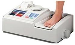 Compact, fast measurement and high performance. Accurate result by Temperature Compensation feature.CM-200 is a compact, bone densitometer using ultrasound to measure speed of sound (SOS) in the heel. Color LCD and functional keys guides you for easy operation. Also, temperature compensation provides accurate results. The result is printed out with graph format chart from a built-in printer. Suitable for screening for osteoporosis and group health checks.Measurement SiteHeel (Calcaneus)Measurement MethodUltrasound pulse penetrationMeasuring ParameterSpeed of sound (SOS)Measurement TimeApprox. 10 secondsMeasurement Precision% CV 0. 5 % or better (in measurement of phantom)Ultrasound frequencyCentre frequency 500 kHzMeasurement TypeDry type (acoustic gel used)Environmental ConditionOperation temperature 10 to 35 degrees C Storage temperature -10 to 50 degrees C Humidity 85 % or lessPower Supply Voltage / Consumption Current220 V AC±10 %, 50/60 Hz, 60 VA maximumDimensions510 mm (W) x 300 mm (D) x 210 mm (H)WeightApprox. 11 kg