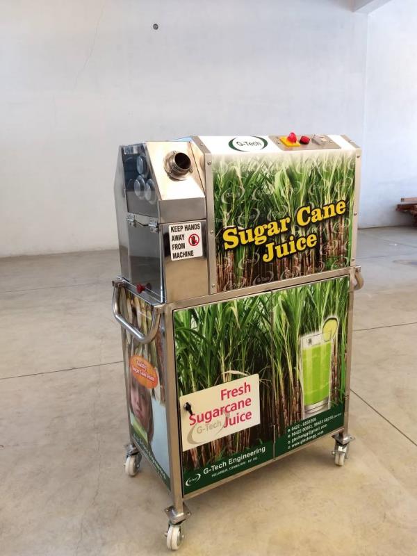 Sugarcane Juicer Machine ( Model : Bin - 1000)It is Very Attractive, Compact and High Effective in Production.It has Inbuilt Dustbin Inside The Table of the Machine. Sugarcane Juicer Machine has Removable Rollers And Juice Collecting Compartments for Easy Cleaning Process.Salient Features of Sugarcane Juicer Machine ( Stand With Bin Model )1.) 1 HP Single Phase Motor with Reverse and Forward2) Crushing Efficiency - 2.5 Kg per Minute.3) Yield Efficiency - 98% Juice in Single Crush4) Drive - Gear and Gearbox.5) Constructed by all Food Grade Stainless Steel.6) Auto Trip